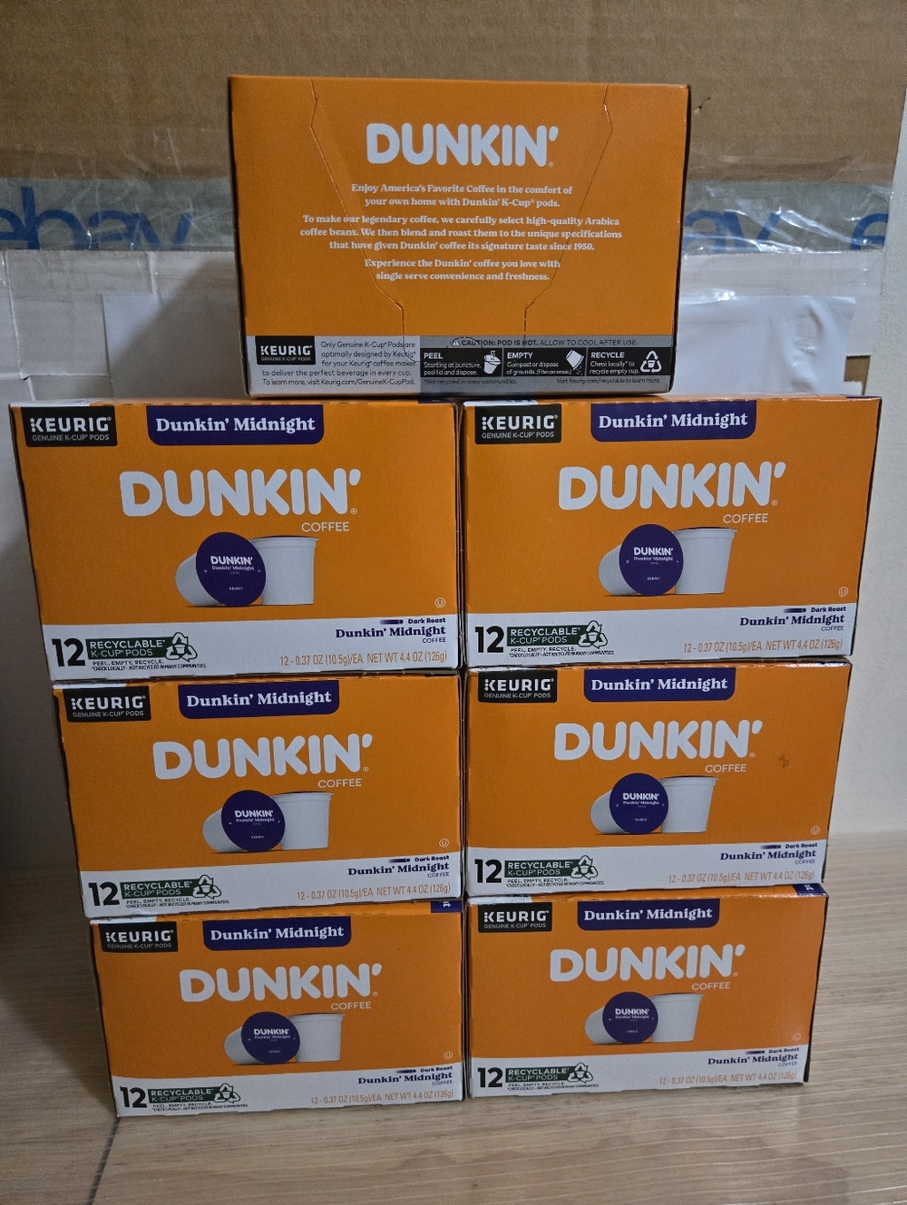 Dunkin' Dunkin Donuts K-Cups Pods Midnight Dark  7 Boxes 12 Pods Each